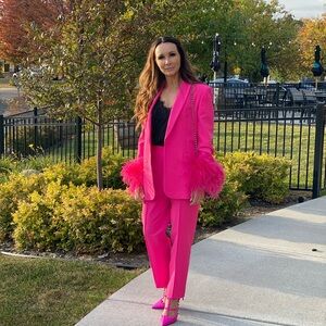 Zara Hot Pink Feather Cuff Blazer